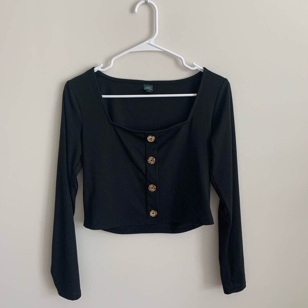 Black boatneck button down crop top
